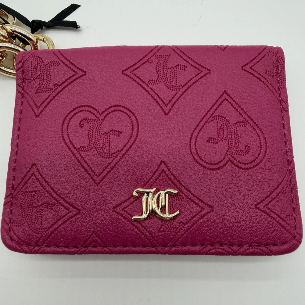 NWT Juicy Couture Top Notch Card Wallet Gold Charms Wristlet Raspberry Tart